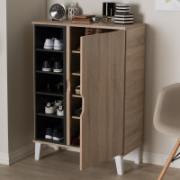Baxton Studio SESC16104-Hana Oak/Dark Grey-Shoe Cabinet Adelina Mid-Century Modern 1-door Oak and Grey Wood Shoe Cabinet